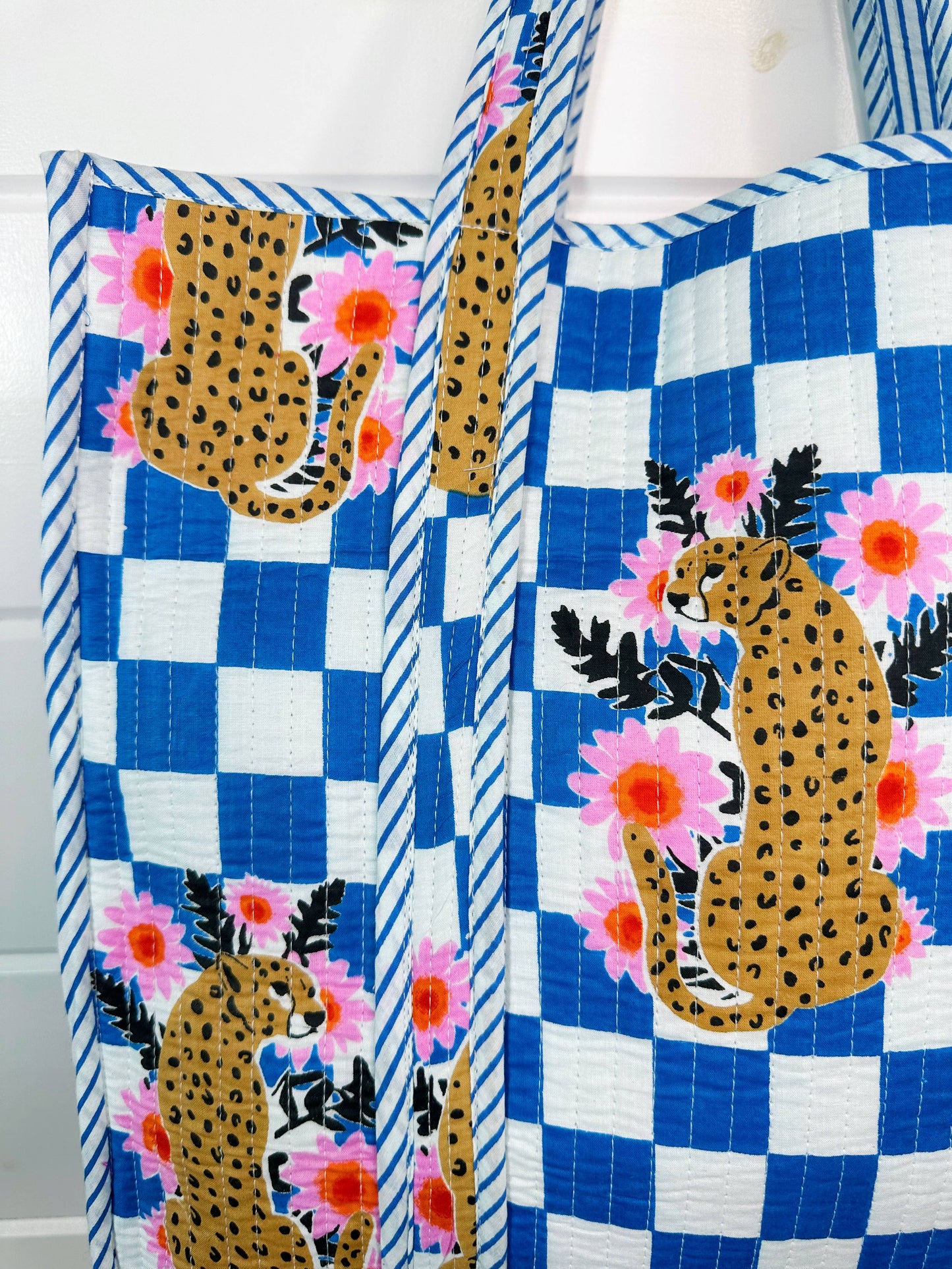 Quilted Blue Jaguar Tote Bag