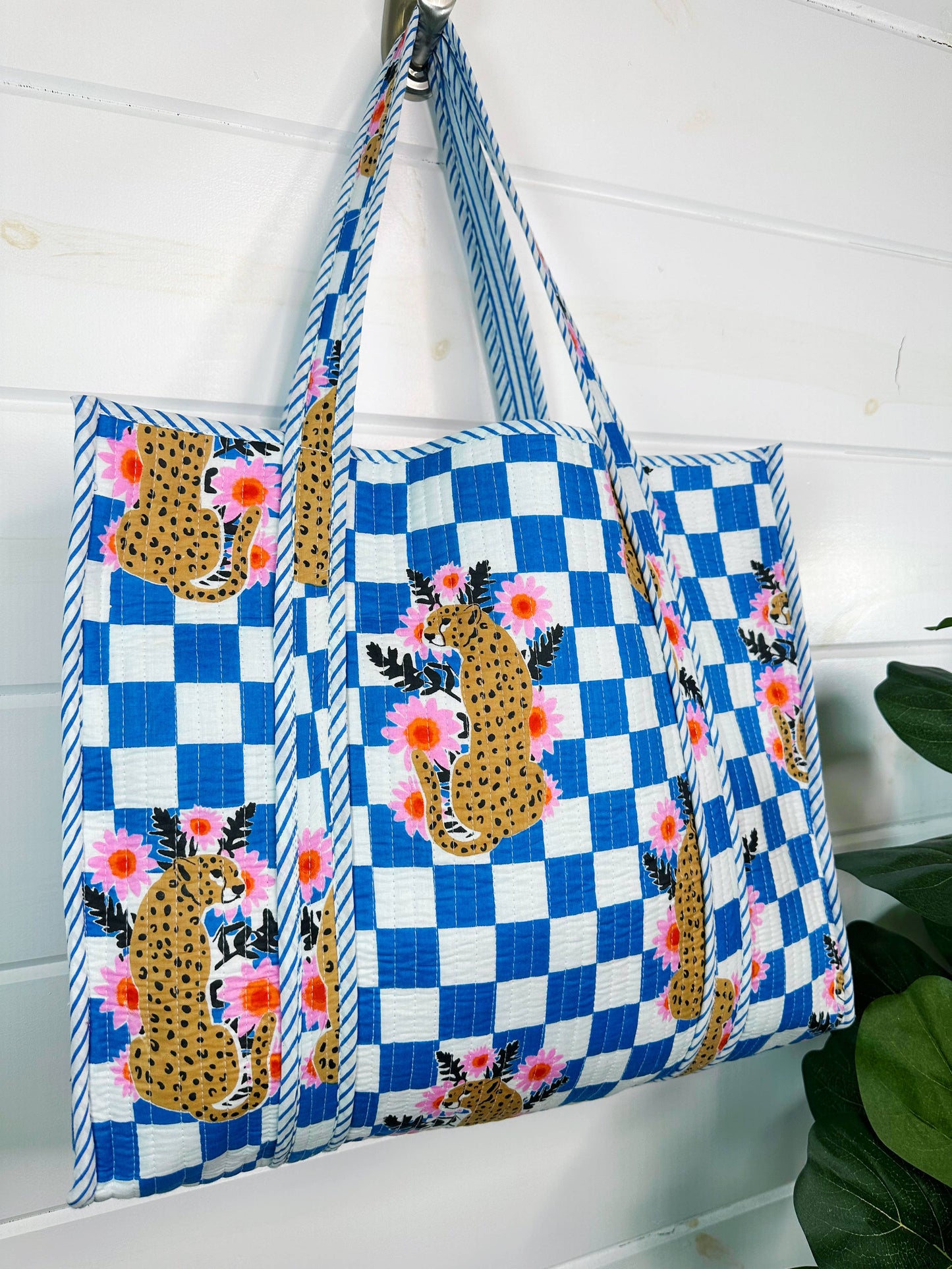 Quilted Blue Jaguar Tote Bag