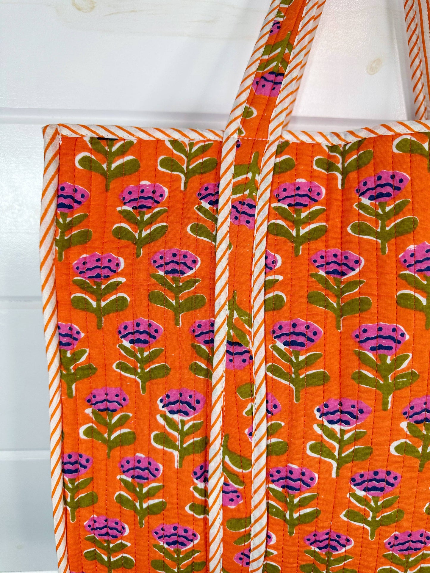 Quilted Orange Floral Tote Bag