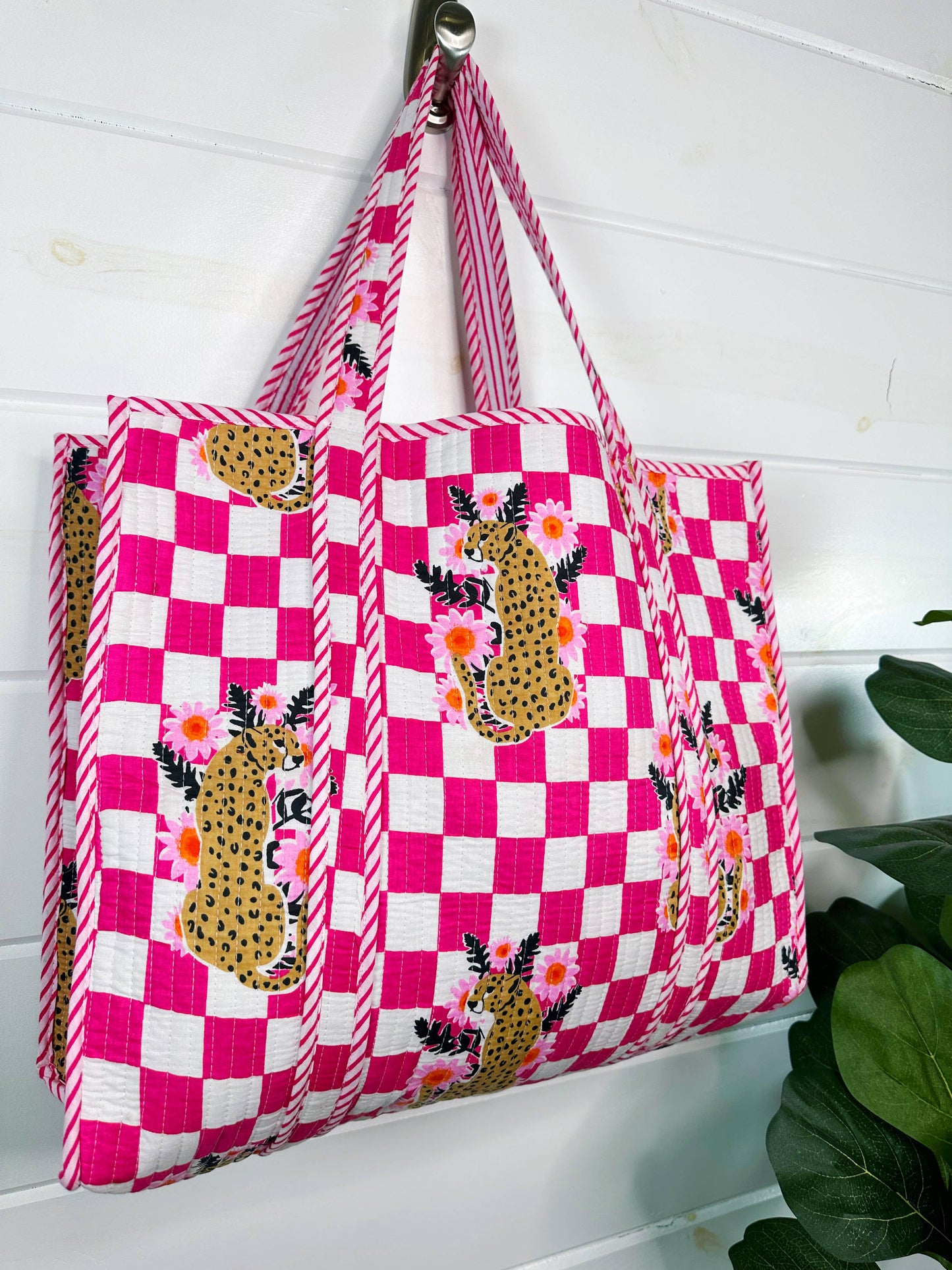 Pink Jaguar Quilted Tote Bag
