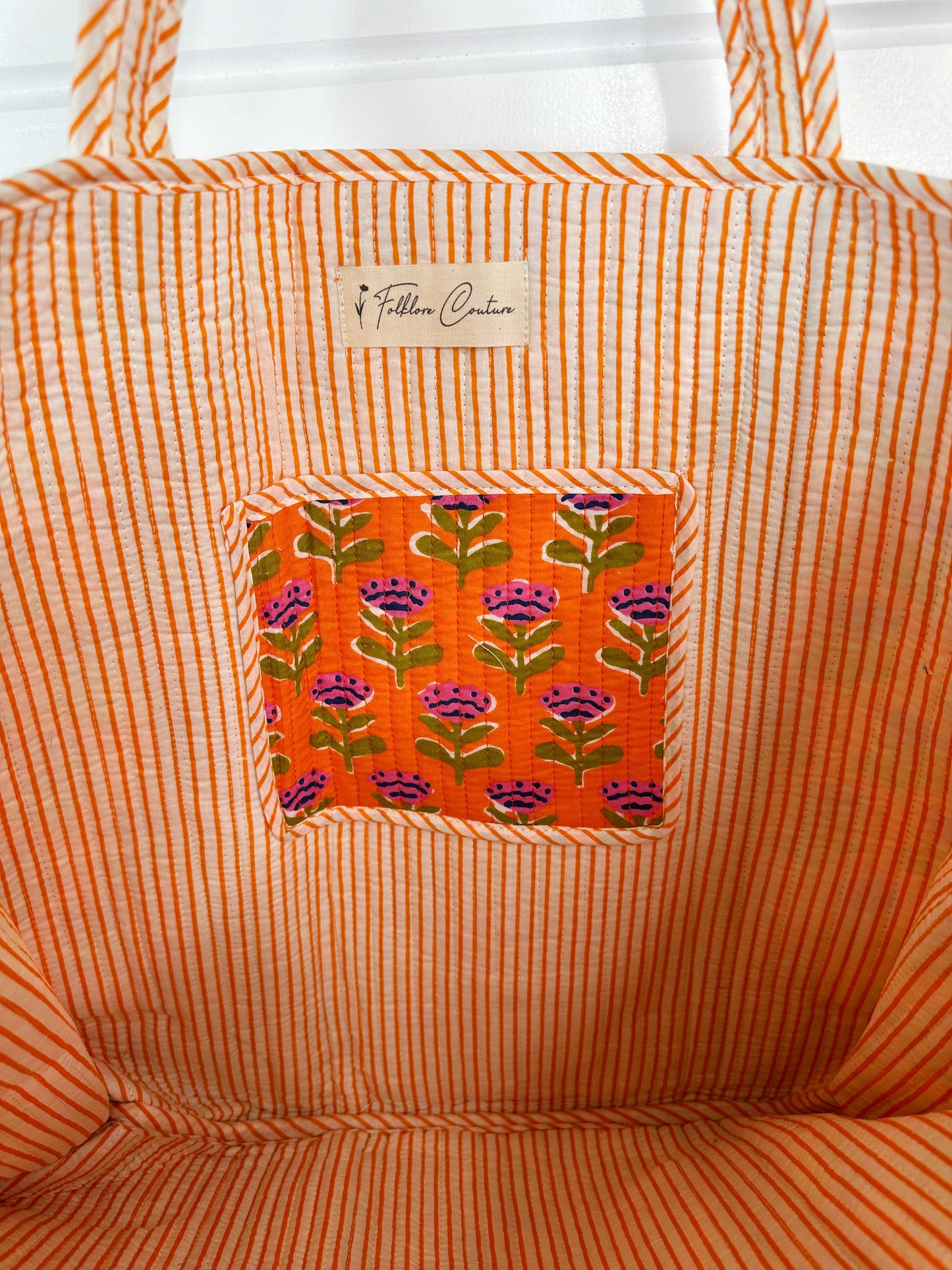 Quilted Orange Floral Tote Bag