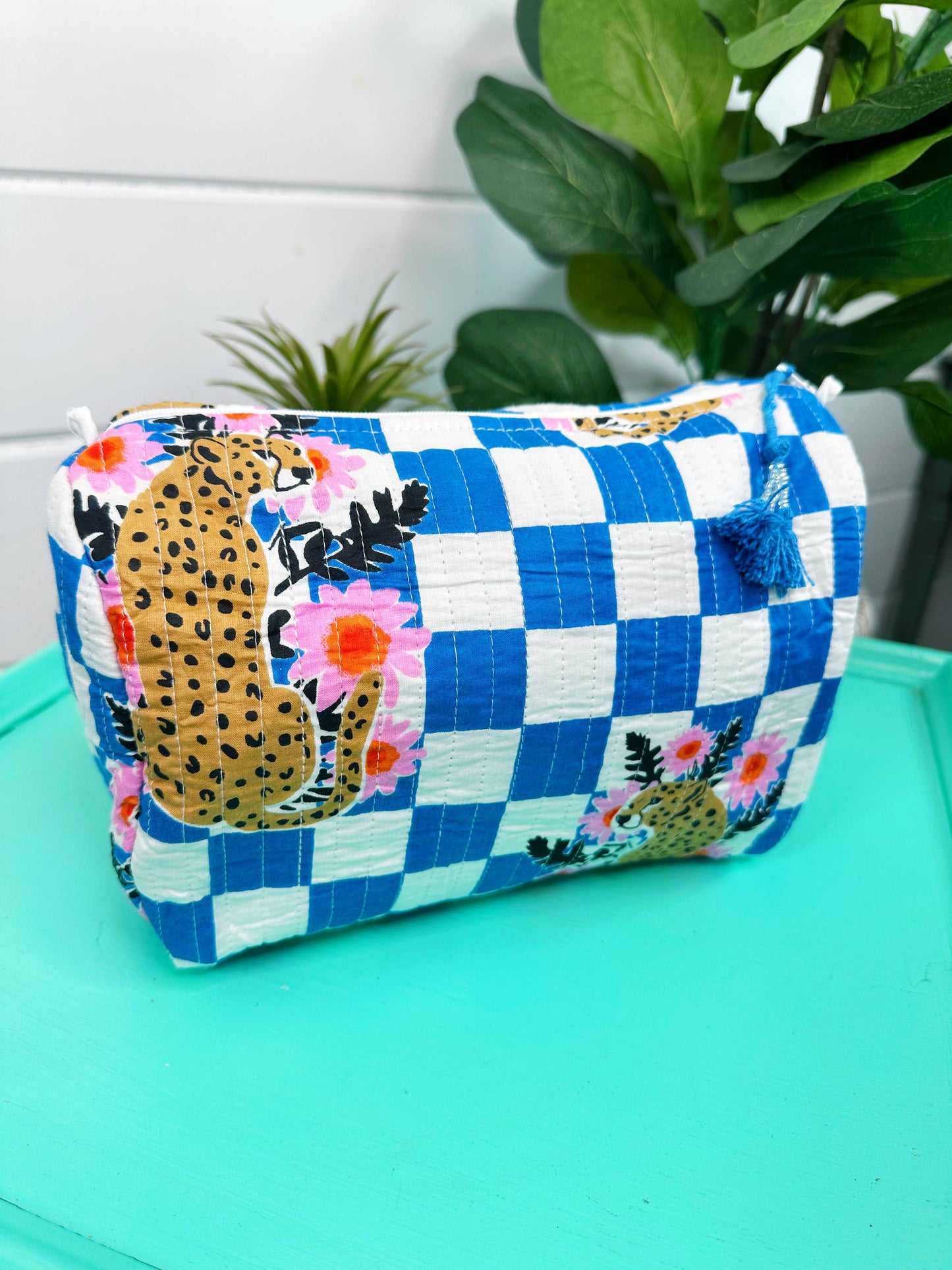 Blue Jaguar Quilted Cosmetic Bag