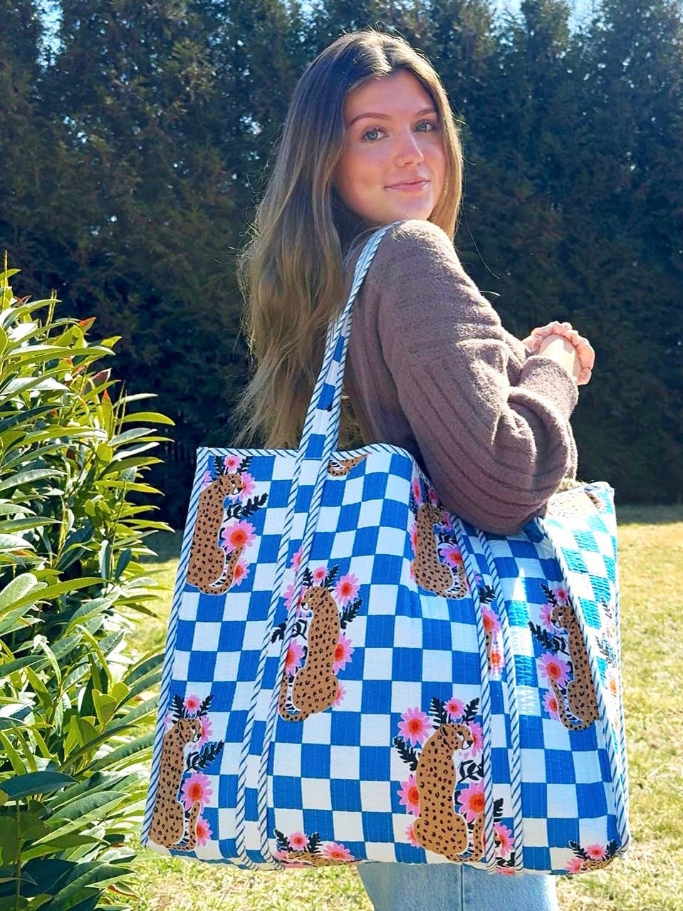 Quilted Blue Jaguar Tote Bag