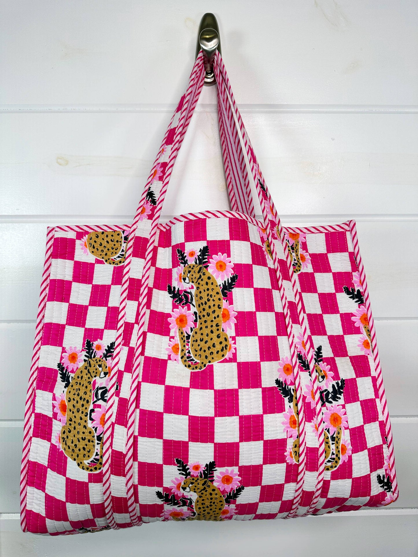 Pink Jaguar Quilted Tote Bag
