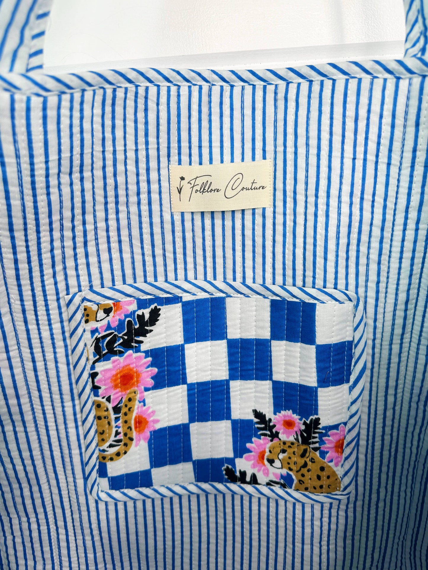 Quilted Blue Jaguar Tote Bag