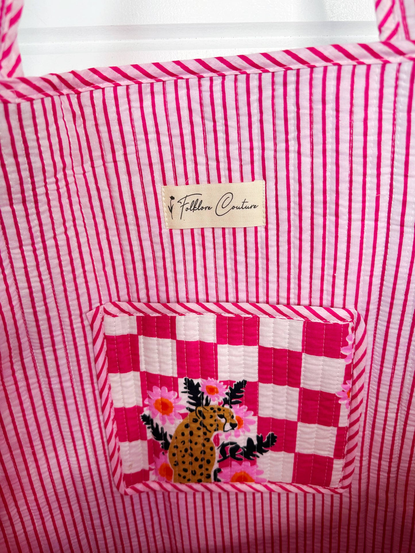 Pink Jaguar Quilted Tote Bag