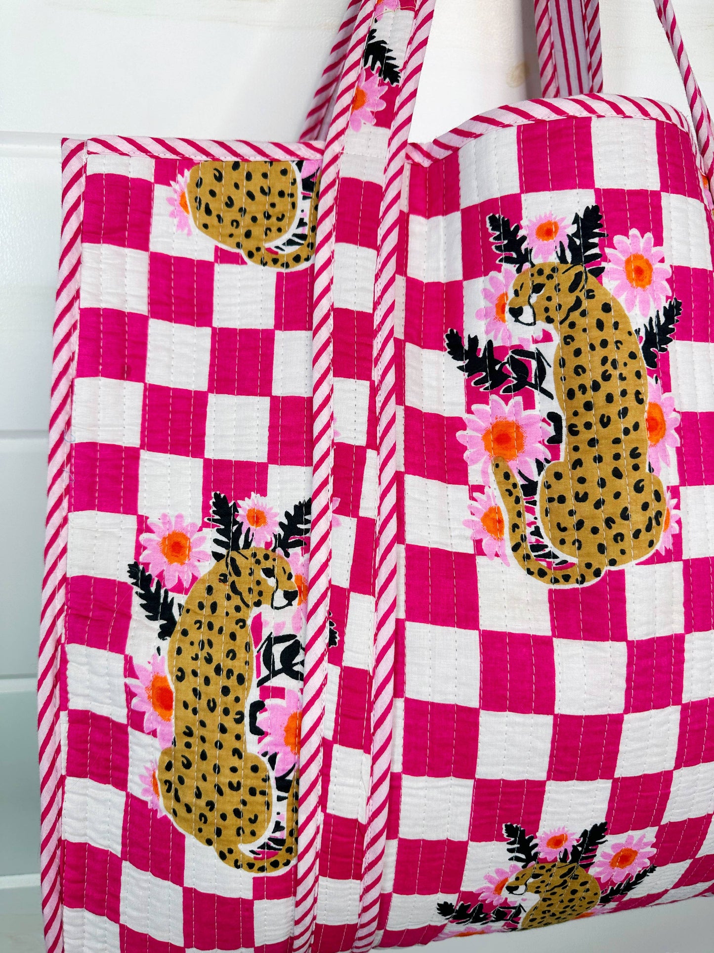 Pink Jaguar Quilted Tote Bag