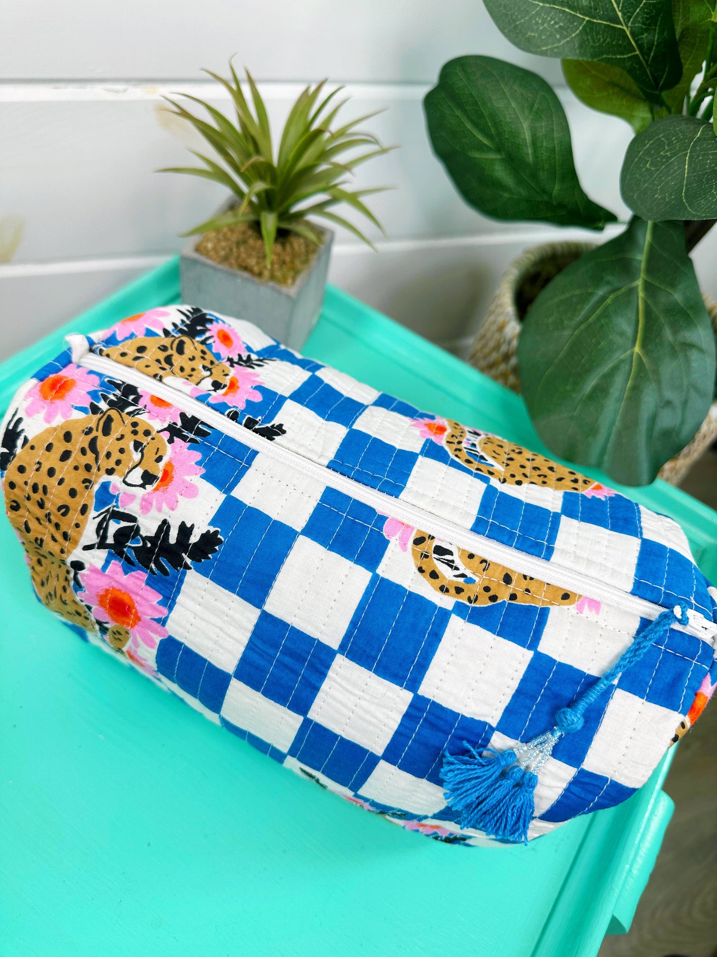 Blue Jaguar Quilted Cosmetic Bag