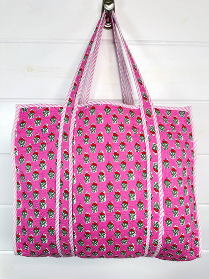 Floral Pink Quilted Tote Bag