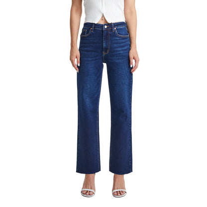 Jessica Super High Rise Raw Hem Jeans by Bayeas
