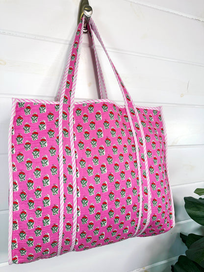 Floral Pink Quilted Tote Bag