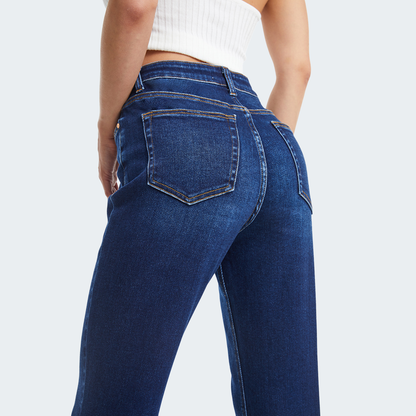 Jessica Super High Rise Raw Hem Jeans by Bayeas
