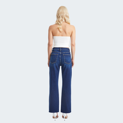 Jessica Super High Rise Raw Hem Jeans by Bayeas