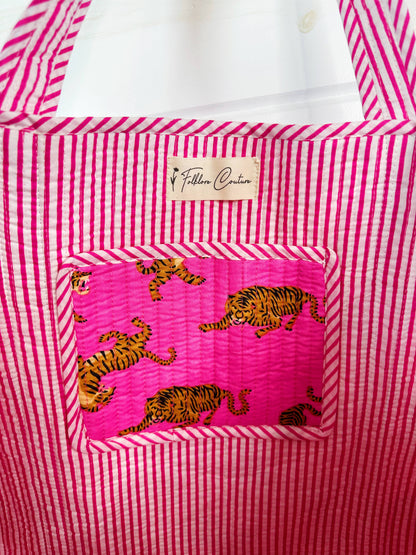Pink Quilted Tiger Print Tote Bag