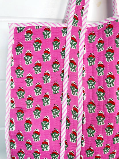 Floral Pink Quilted Tote Bag