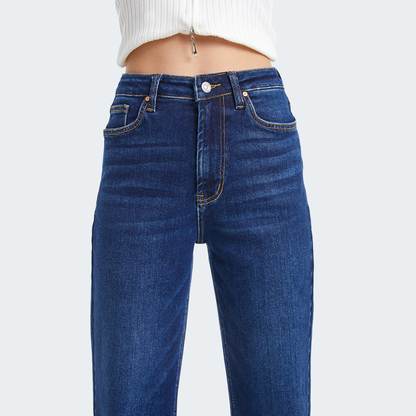Jessica Super High Rise Raw Hem Jeans by Bayeas