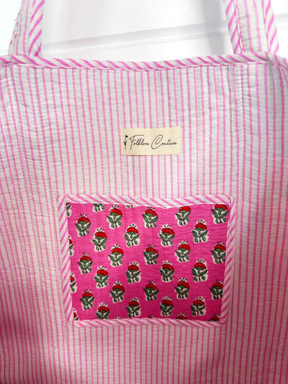 Floral Pink Quilted Tote Bag