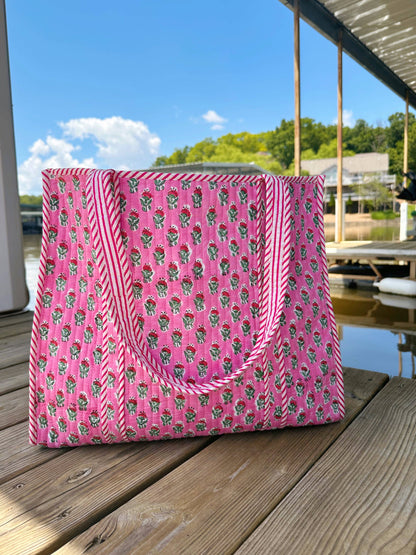 Floral Pink Quilted Tote Bag