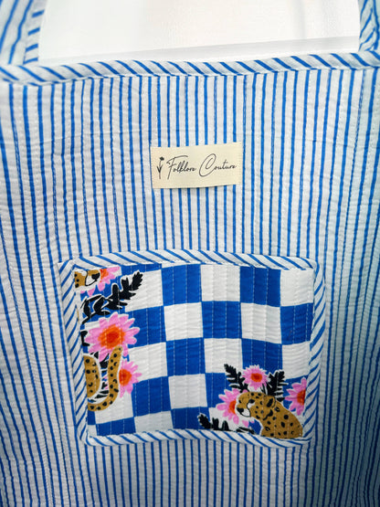 Quilted Blue Jaguar Tote Bag